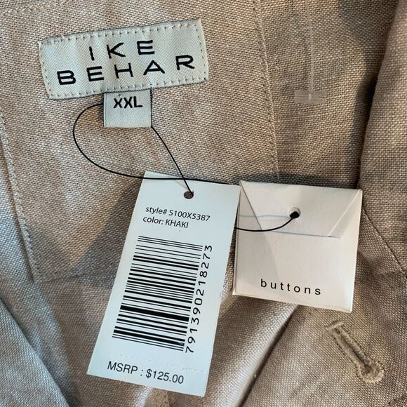 Ike Behar Men's Shirt Jacket Shacket Plus Size XXL in Khaki Linen Cotton - Picture 7 of 10